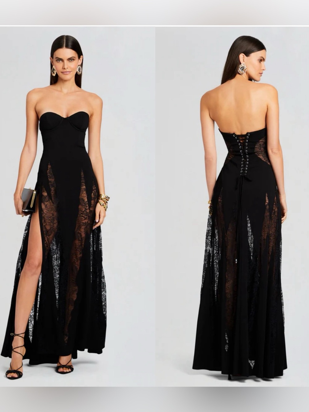 Retrofête Chandler Gown Black Lace Corset Strapless Maxi Dress NWT Size S